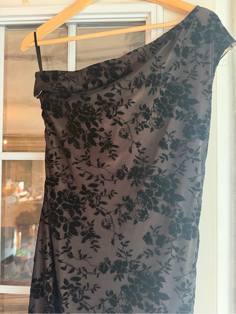 Women's One-Shoulder Black Floral Slip Dress